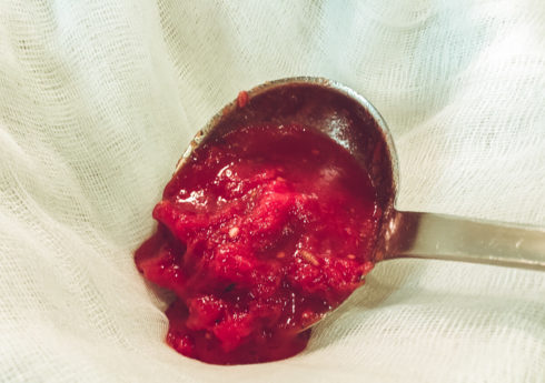 klare Tomatensuppe (Tomatenessenz) abseihen